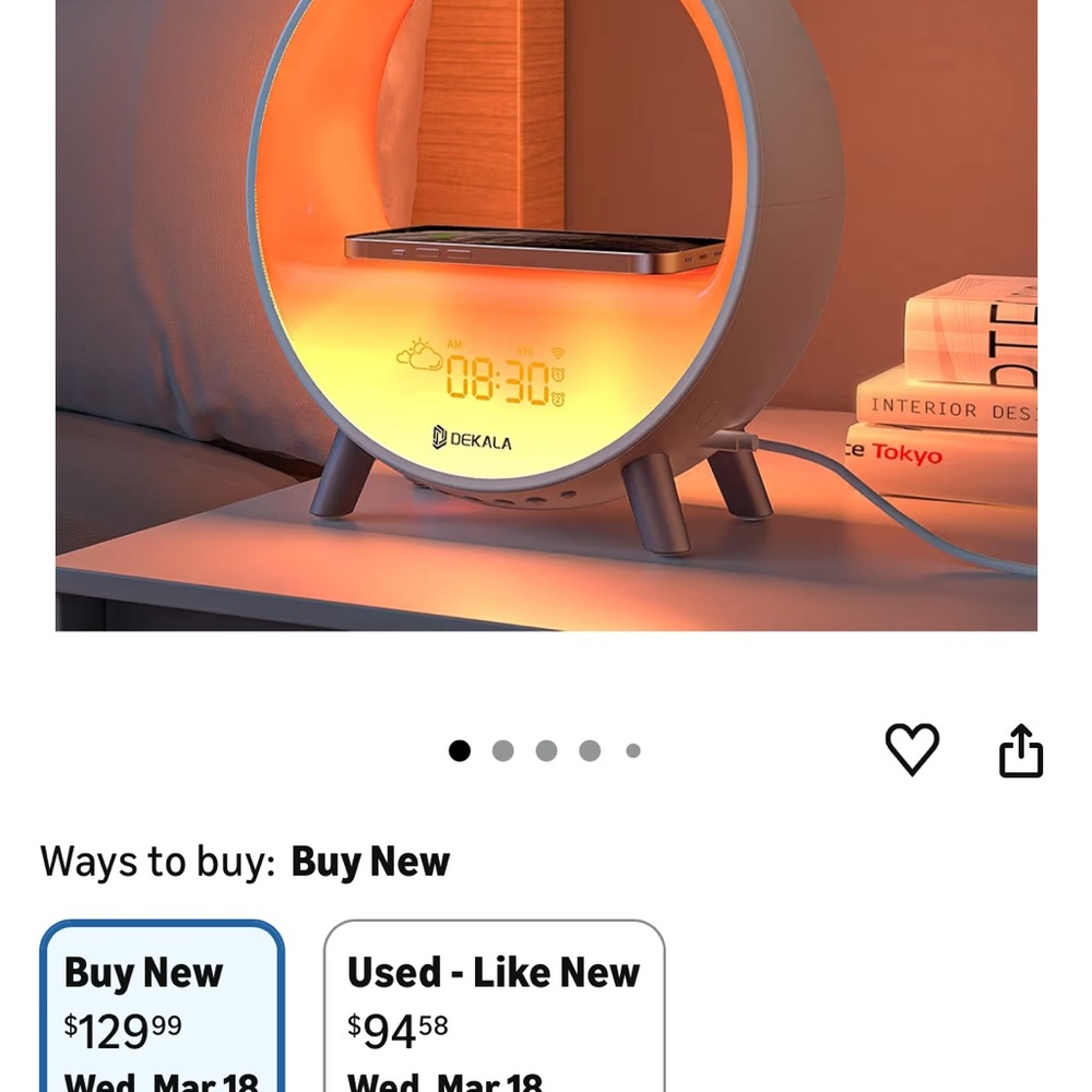 Dekala Orange LED Sunrise Alarm Clock with Wireless Charging